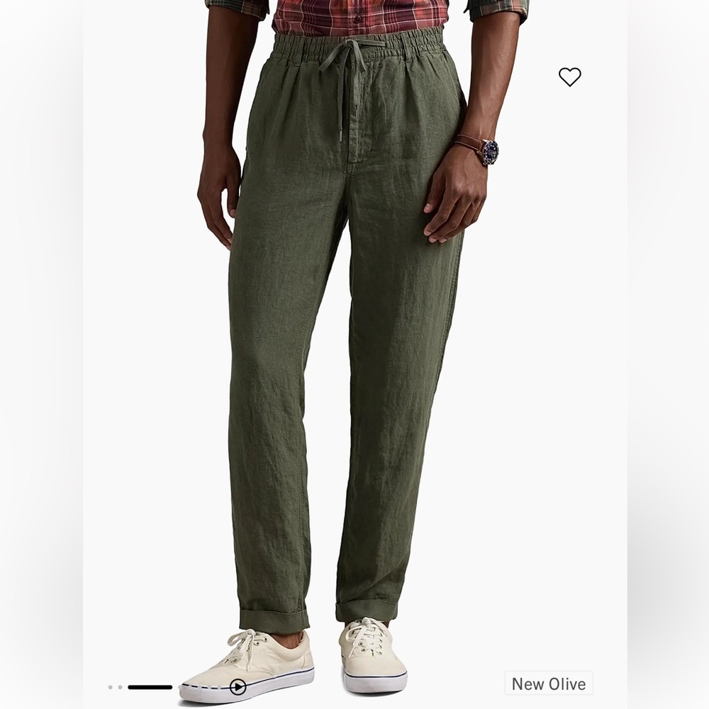 NWT Polo Ralph Lauren Polo Prepster Slim Tapered Linen Pants in New Olive— Large